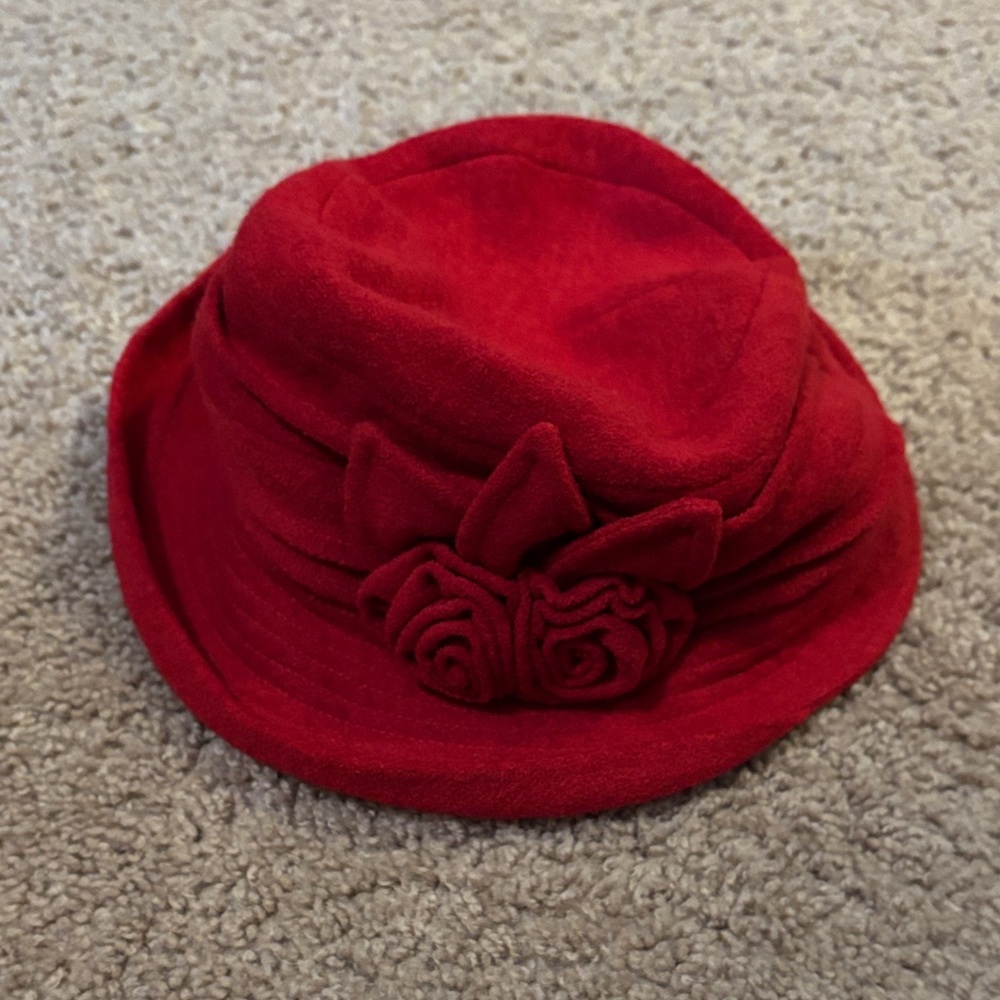 Elegant Red Women's Hat with Floral Detail
